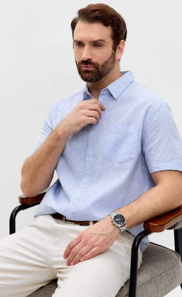 Рубашка к/р лен F111-0450 l.blue stripes - Fine joyce фото 2