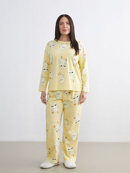 B?y?k Beden Civciv Bask?l? Kad?n Pijama Tak?m?