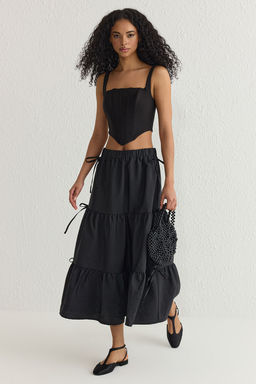 TRENDYOLMILLA Siyah Parasut Kumas Kurdele Detayl? A-line Maxi Boy Dokuma Etek TWOSS25ET00033 фото 2