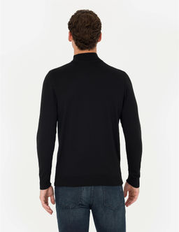 Siyah Slim Fit Yar_m Bal_k__ Yaka Basic Triko Kazak