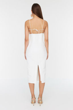 Trendyolmilla Bridal Ekru Yaka Detayl? Dokuma Abiye Gece Elbise TPRSS22EL3197  фото 14