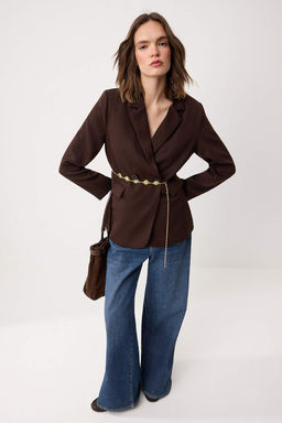 Kahverengi Aksesuar Kemerli Vatkal? Astarl? Blazer Ceket TWOSS26BC00049 - Trendyolmilla фото 2