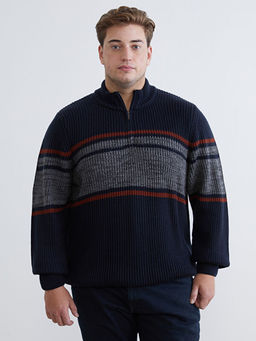 Dik Yaka ?izgili Erkek Triko Kazak