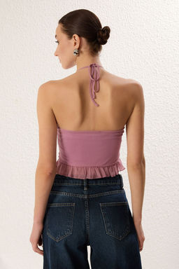 Siyah Halter Yaka Boyundan Baglamal? F?rf?r Detayl? Esnek Orme Bluz TWOSS25BZ00032 - Trendyolmilla фото 10