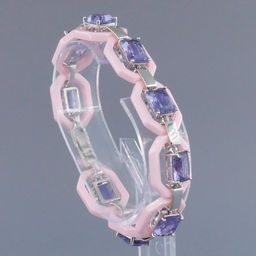 Браслет Октагон из розовой керамики с Александритом покрытие светлый металл, длина - Agat77 фото 2