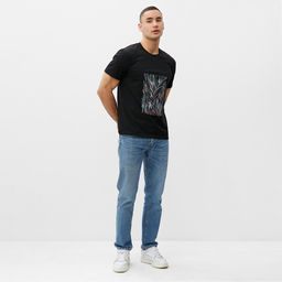 Футболка мужская MINAKU с фирменным принтом цвет чёрный, р-р 50