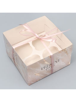 Цена за 4 шт. Коробка для капкейка, кондитерская упаковка, 4 ячейки «Нюд», 16 х 16 х 10 см