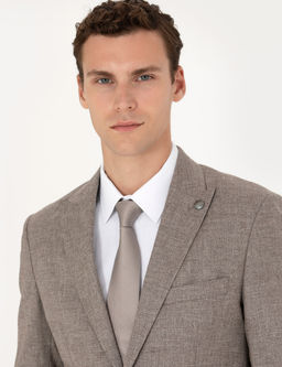 A__k Kahverengi Slim Fit Y_n Kar___ml_ Tak_m Elbise