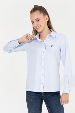 Женская голубая рубашка с длинным рукавом Basic