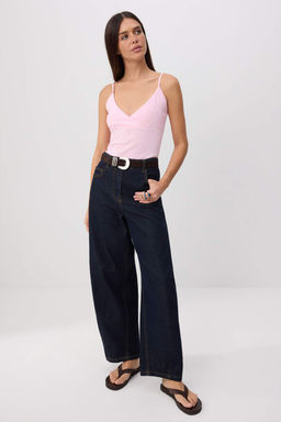 Pembe D_z Fitted Kruvaze _nce Ask_l_ Kolsuz Uzun Pamuk Ribana _rme Atlet TWOSS26AL00069 - Trendyolmilla фото 2