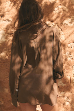 CAMISA GASA OVERSIZE BOLSILLO / Marr?n - Zara фото 12