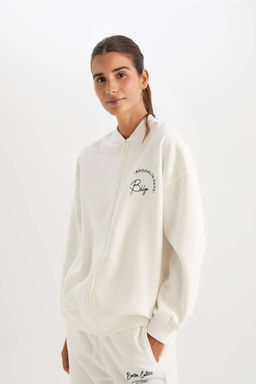 DeFactoFit NBA Brooklyn Nets Кардиган-бомбер из плотной ткани с воротником-стойкой на спине и принтом оверсайз  фото 3