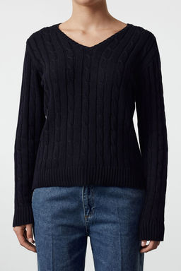 Lacivert Basic Pamuklu V Yaka Triko Kazak TWOAW25KZ00249 - Trendyolmilla фото 3