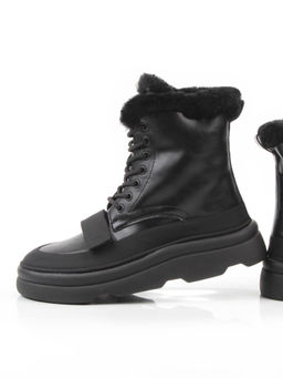 04-PAJ76-1Z BLACK Ботинки зимние женские (натуральная кожа, натуральный мех, 100% шерсть)