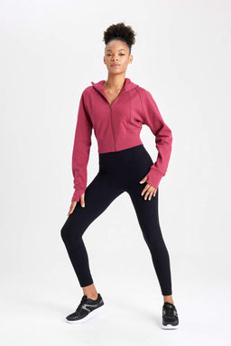 Укороченный толстый свитшот DeFactoFit с капюшоном и двойным карманом на молнии фото 4