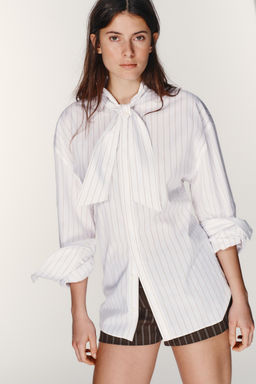 STRIPED POPLIN SHIRT WITH POCKET SQUARE - Zara фото 3