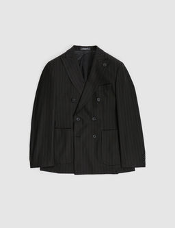 Siyah Extra Slim Fit _izgili Kruvaze Tak_m Elbise