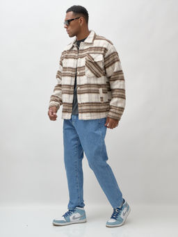 Куртка рубашка шерстяная в клетку мужская демисезонная коричневого цвета 58565K