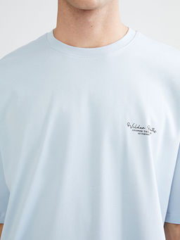 Bisiklet Yaka Bask?l? Penye Erkek Ti??rt