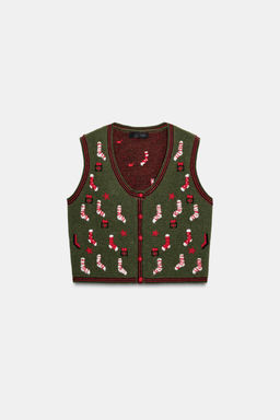 KNIT CHRISTMAS EMBROIDERED VEST - Zara фото 3