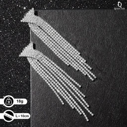 Серьги висячие со стразами Водопад бантик, цвет белый в серебре,10см