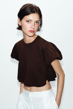 CAMISETA CROP MANGA VOLUMEN / Chocolate - Zara фото 2