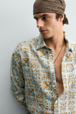 CAMISA RELAXED FIT ESTAMPADO GEOM?TRICO / Celeste - Zara фото 5
