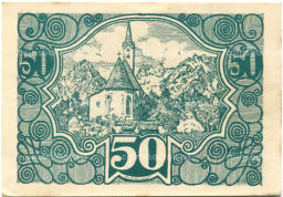 Банкнота 50 геллеров 1920 года Австрия Фордерштойдер (нотгельд)