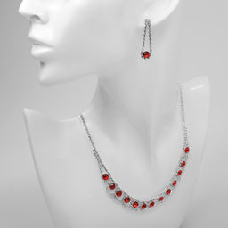 Набор 2 предмета: серьги, колье Листопад кружочки, цвет красно-белый в серебре, 32 см