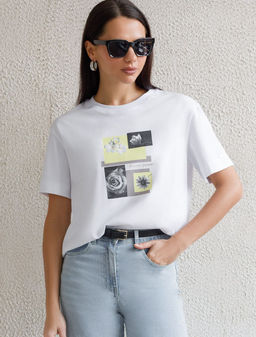 Свободная футболка с принтом из премиального хлопка с эастаном