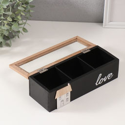 Шкатулка для чая с делениями «Домик», дерево, чёрная, 23.7×9.5×7.5 см