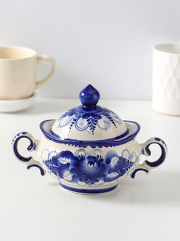 Сахарница фарфоровая «Тюльпан», с ручками, 0.5 л, 12×17 см, гжель