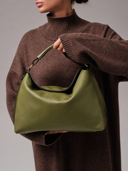 Кожаная сумка хобо Deboro 30900 зеленая водоросль