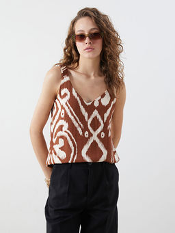 V Yaka Desenli Ask?l? Bluz