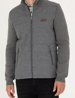 Gri Melanj Slim Fit Fermuarl_ Triko H_rka