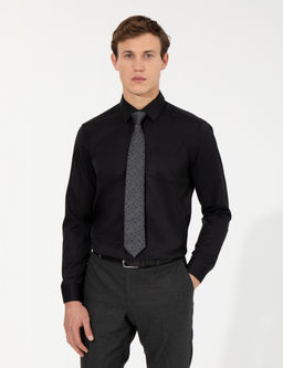 Siyah Regular Fit Uzun Kollu Klasik G_mlek