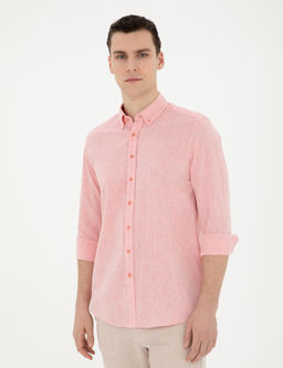 Рубашка Pierre Cardin Regular Fit розовая с примесью льна