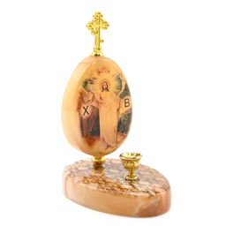 Икона из селенита с подсвечником "Христос воскрес" №2 55*80*107мм Радуга камня