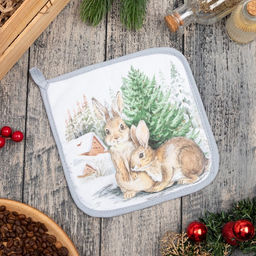 Прихватка Новогодние зайчики саржа, 19х19см,100% х/л,ватин 250г/м2