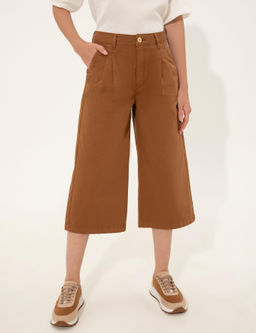 Брюки Pierre Cardin Flare Cropped табачные из канваса