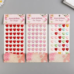 Цена за 3 шт. Наклейка пластик стразы "Сердечки-кристаллы с рисунками" 1,1х1,1 см МИКС 23х9,5 см