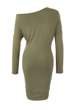 Teen Haki Asimetrik Yaka Bodycone/Vucuda Oturan Mini Orme Elbise TWOAW25EL00595