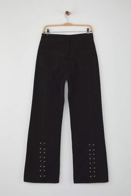 Siyah Yuksek Bel Kusgozu Baglama Detayl? Wide Leg Palazzo Jeans TWOAW26JE00128 - Trendyolmilla фото 8