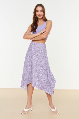 TRENDYOLMILLA Siyah Volanl? Asimetrik Yuksek Bel Midi Esnek Orme Etek TWOAW20ET0440  фото 42