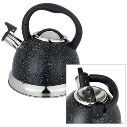 ЧАЙНИК AGNESS СО СВИСТКОМ, СЕРИЯ BLACK MARBLE3,0 Л И СКЛАДЫВАЮЩЕЙСЯ РУЧКОЙ, ИНДУКЦ. КАПСУЛЬНОЕ ДНО