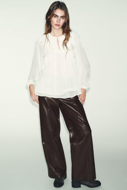 PIN TUCK AND RUFFLE BLOUSE