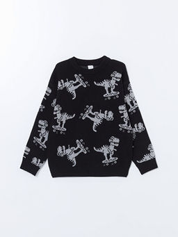 Bisiklet Yaka Bask?l? Erkek ?ocuk Triko Kazak