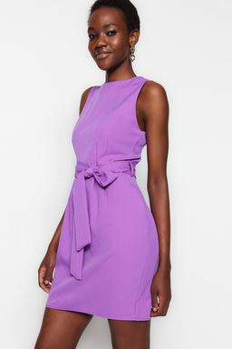 TRENDYOLMILLA Bordo Kusakl? Vucudu Saran Bisiklet Yaka Mini Dokuma Elbise TWOSS19AA0063  фото 2