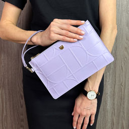 Итальянская кожаная женская сумочка-клатч DuDu серии Bogota | лилово-оранжевый