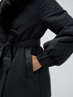 Полупальто зимнее женское с норкой люкс класса черного цвета 8632Ch - Mtforce фото 18